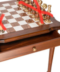 LARGE Beautiful Wood Alabaster Chess Table. Without Chess Pieces