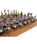 Solid Metal Chess Pieces with Leather-like Chessboard in Antique Globe Finish