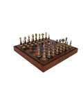 ARABIC STYLE Metal & Wood Chess Pieces with Brown/Black Leatherette Chessboard
