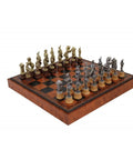 ARABIC STYLE: Metal & Wood Chess Pieces with Brown Leatherette Chessboard
