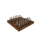 ARABIC STYLE SET: Metal & Wood Chess Pieces with Leatherette Chessboard/Box