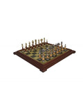 ARABIC STYLE SET: Metal & Wood Chess Pieces + Brass Effect Wooden Chessboard