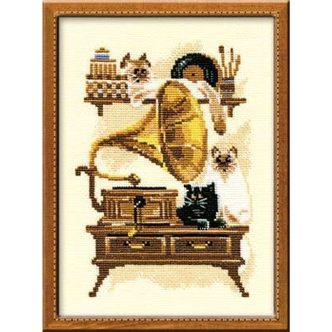 Cat with Gramaphone Cross Stitch Kit RIOLIS 859