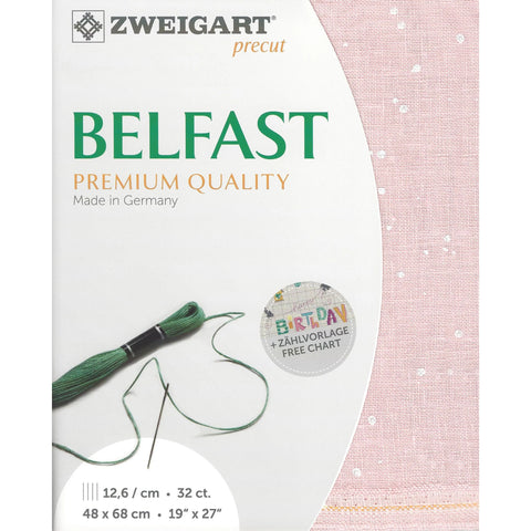 Zweigart Belfast Linen Embroidery Fabric, 100% Linen Evenweave, Precut 48 x 68 cm for Cross Stitch and Counted Embroidery