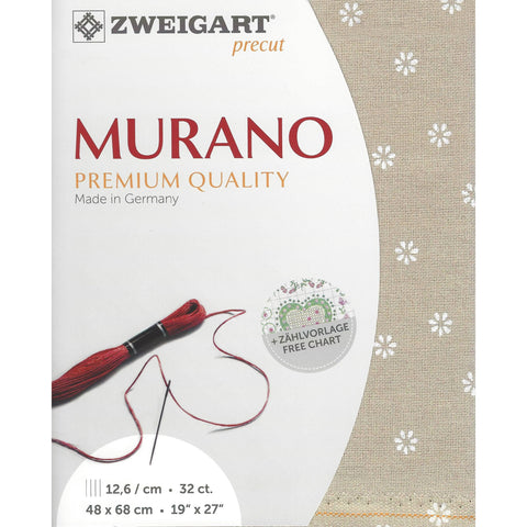 Zweigart Murano Evenweave Embroidery Fabric, 32 Count, Precut 48 x 68 cm, 52% Cotton 48% Modal, Cross Stitch Cloth