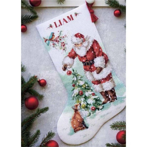 Christmas Stocking Cross Stitch Embroidery Kit for Personalization, Dimensions Christmas Craft Set with Fabric, Threads, Needle and Instructions