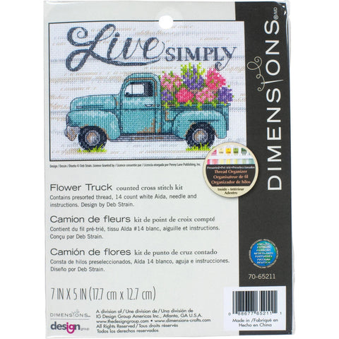 Flower Truck Cross Stitch Kit, Dimensions 14 Count White Aida, 7 x 5 Inch Pattern for Beginners and Advanced Stitchers
