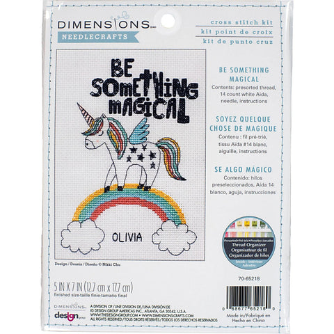 Cross Stitch Kit Be Something Magical, Dimensions, 14 Count White Aida, 5 x 7 in, Personalizable Alphabet, Pre-Sorted Thread