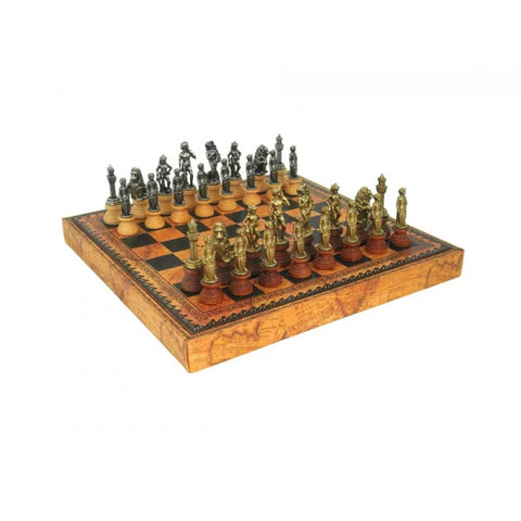 FLORENTINE STYLE Chess SET made from Metal and Wood with Leatherette chessboard