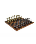 FLOWERED Metal Chess Set with Leatherette Chessboard in Globe Finish