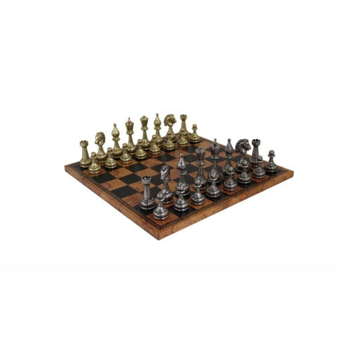 FLOWERED Metal Chess Set with Leatherette Chessboard in Globe Finish