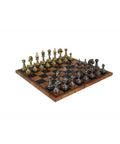 FLOWERED Metal Chess Set with Leatherette Chessboard in Globe Finish