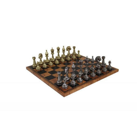 FLOWERED Metal Chess Set with Leatherette Chessboard in Globe Finish