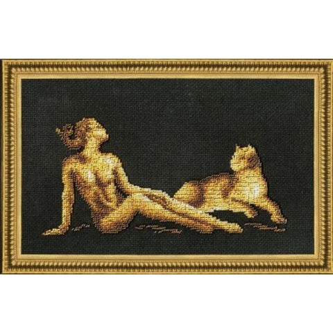BS006 Women with panter Cross Stitch Kit from Golden Fleece