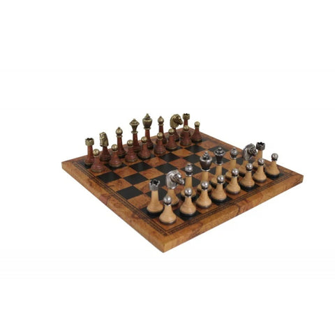 Metal & Wood Chess SET + Leatherette Chessboard with Globe Finish