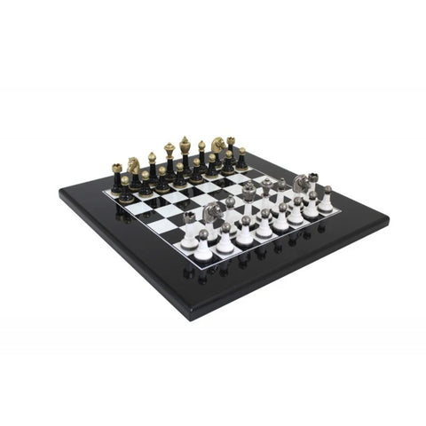 Super Glossy White & Black Lacquered Modern Wooden Chess Set