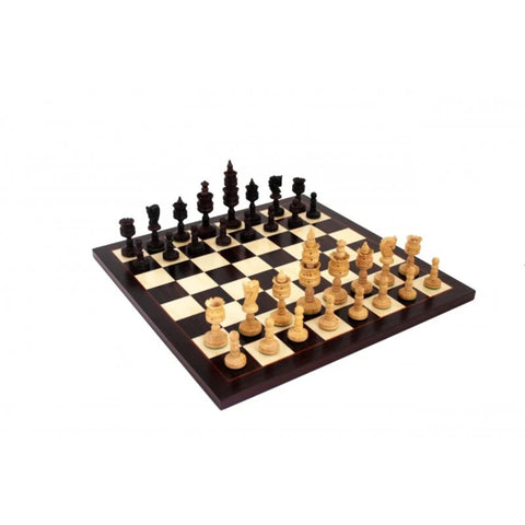 Hand Carved Wooden Chess Pieces with Real Wood Chessboard