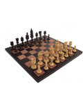 Hand Carved Wooden Chess Pieces with Real Leather Chessboard
