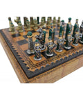 Solid Metal Handpainted Chess Pieces with Beautiful Leather-like Chessboard