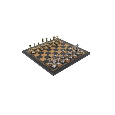 Solid Metal Chess Pieces with Beautiful Leather-like Chessboard