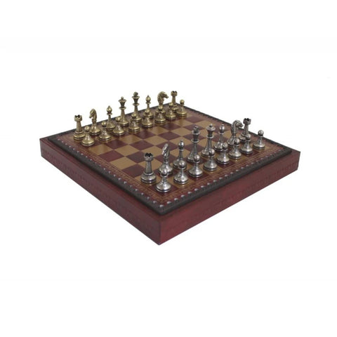 Solid Metal Chess Pieces with Very Nice Leather-like Chessboard