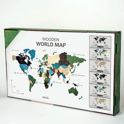 Wall Decoration: Wooden World Map Multilevel Multicolor XL