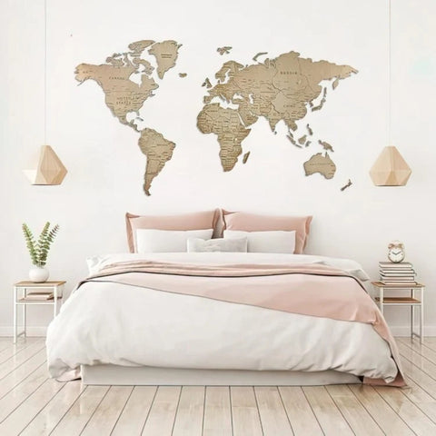 Wall Decoration: Wooden Map Multilevel Natural XL