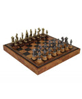 MARY STUART SET: Metal/Wood Chess Pieces with Leatherette Chessboard