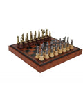 Medieval Style Metal & Wood Chess Set with Leatherette Board and Storage Box