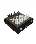Luxury Handmade Gray & White Marble Chess Set with Leather Case, 30cm, Italian