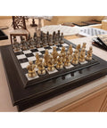 Luxurious Chess Pieces from Solid Pewter and Wooden Chessboard with Marble Top