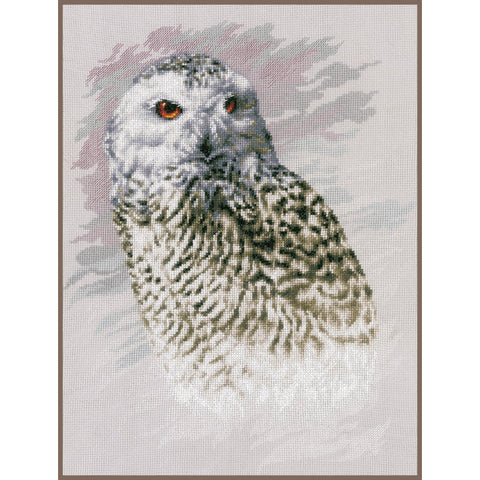 Counted Cross Stitch Kit Snowy Owl 29×38 cm, Lanarte, DMC Cotton Threads, 14 Count Aida Fabric