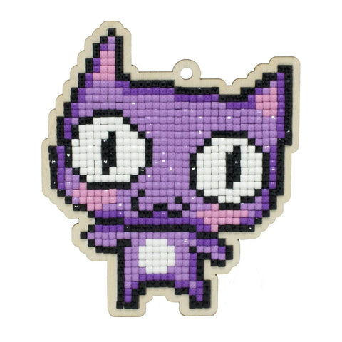 Purple Cat Wooden Diamond Painting Kit