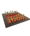 Metal Chess Pieces with Red/Black Wooden Chessboard