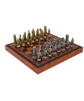 Romans vs Barbarians Chess Set: Metal pieces with Leatherette Chessboard