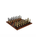 ROMANS VS BARBARIANS: Metal Chess Set with Black/Brown Leatherette Chessboard