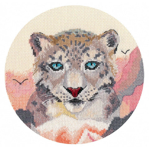 Leopard Cross Stitch Kit, Miniature 15×13 cm, 20 Colors, Zweigart Aida 16 ct, Oven Needlework Kit