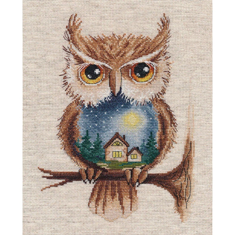 Cross Stitch Embroidery Kit Moonlit Night, Linen Canvas, 18×23 cm, 22 Colors, Oven, Color Symbol Chart and Needle
