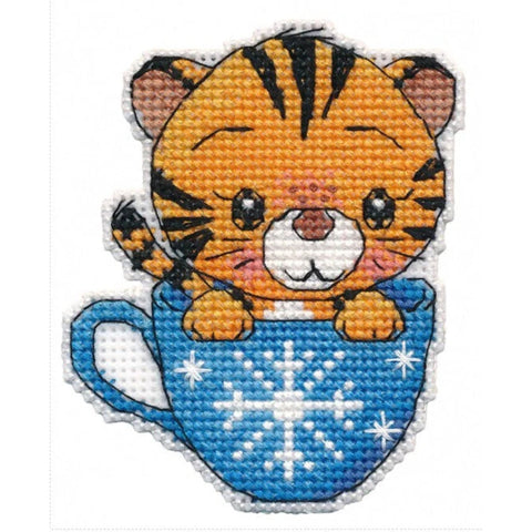 Tiger in a Cup Cross Stitch Kit, Oven