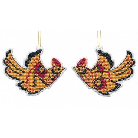 Christmas Cross Stitch Kit for Bird Ornament, Oven Embroidery Set with Fabric, Threads, Needle, Chart and Instructions