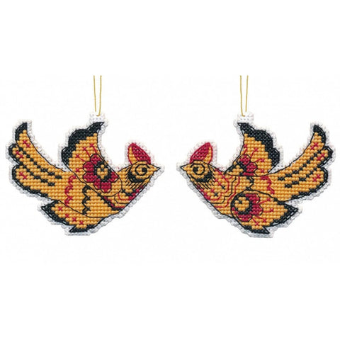 Christmas Cross Stitch Kit for Bird Ornament, Oven Embroidery Set with Fabric, Threads, Needle, Chart and Instructions