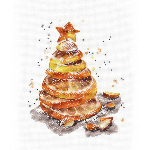 Cross Stitch Kit with Orange Christmas Tree Design, Aida Fabric, Cotton Threads, Needle, Pattern & Instructions, Oven
