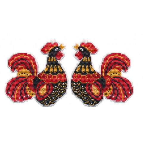 Christmas Rooster Cross Stitch Kit, Multicolor Tree Ornament with Fabric, Threads, Needle, Chart and Instructions by Oven