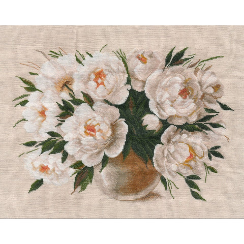 Cross Stitch Embroidery Kit with Canvas, Threads, Pattern & Needle – White Waltz by Oven, Cotton Thread Craft Set
