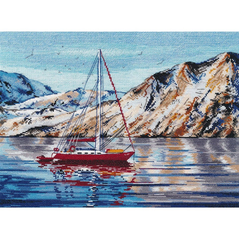 Norwegian Sea Cross Stitch Kit, Seascape Embroidery Set with Fabric, Threads, Needle and Pattern, Oven