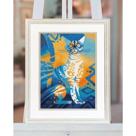 Egyptian Cat Cross Stitch Kit with Aida Fabric, Cotton Thread, Needle, Color Chart and Instructions by Oven