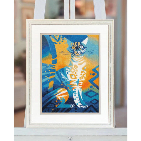 Egyptian Cat Cross Stitch Kit with Aida Fabric, Cotton Thread, Needle, Color Chart and Instructions by Oven