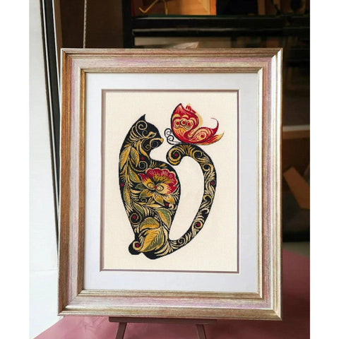 Cat Cross Stitch Kit with Aida Fabric, Sorted Cotton Threads, Needle and Color Symbol Chart by Oven