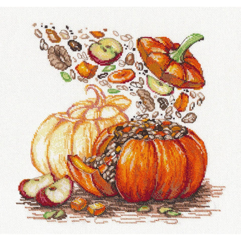 Colorful Pumpkin Cross Stitch Kit, Ghapama Pattern, Aida Canvas, Cotton Threads, Needle, Chart and Instructions by Oven