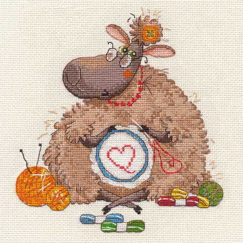 Sheep Cross Stitch Embroidery Kit, Oven, Aida Canvas and Embroidery Floss, Beginner-Friendly Craft Project for Home Needlework